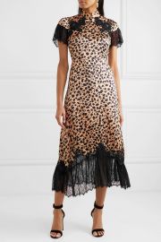 Saloni -   Venyx Ryder lace-trimmed leopard-print silk-satin midi dress at Net A Porter